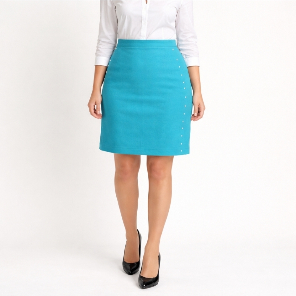 New Geiger turquoise Blue Quality A-Line knee length pull on skirt NWT sz S